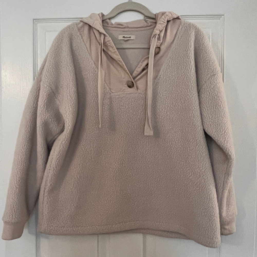 Madewell Blush Button-Up Fleece Hoodie